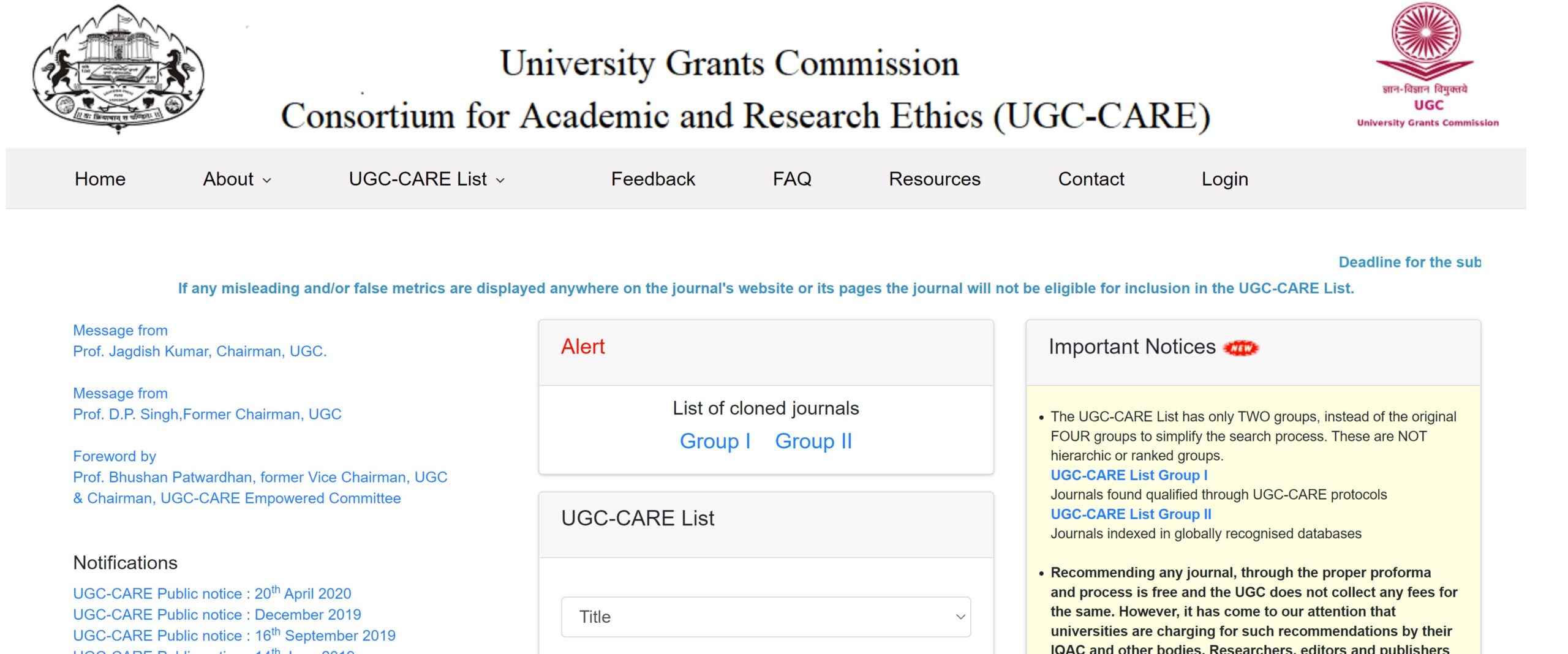 how to find ugc care list journals